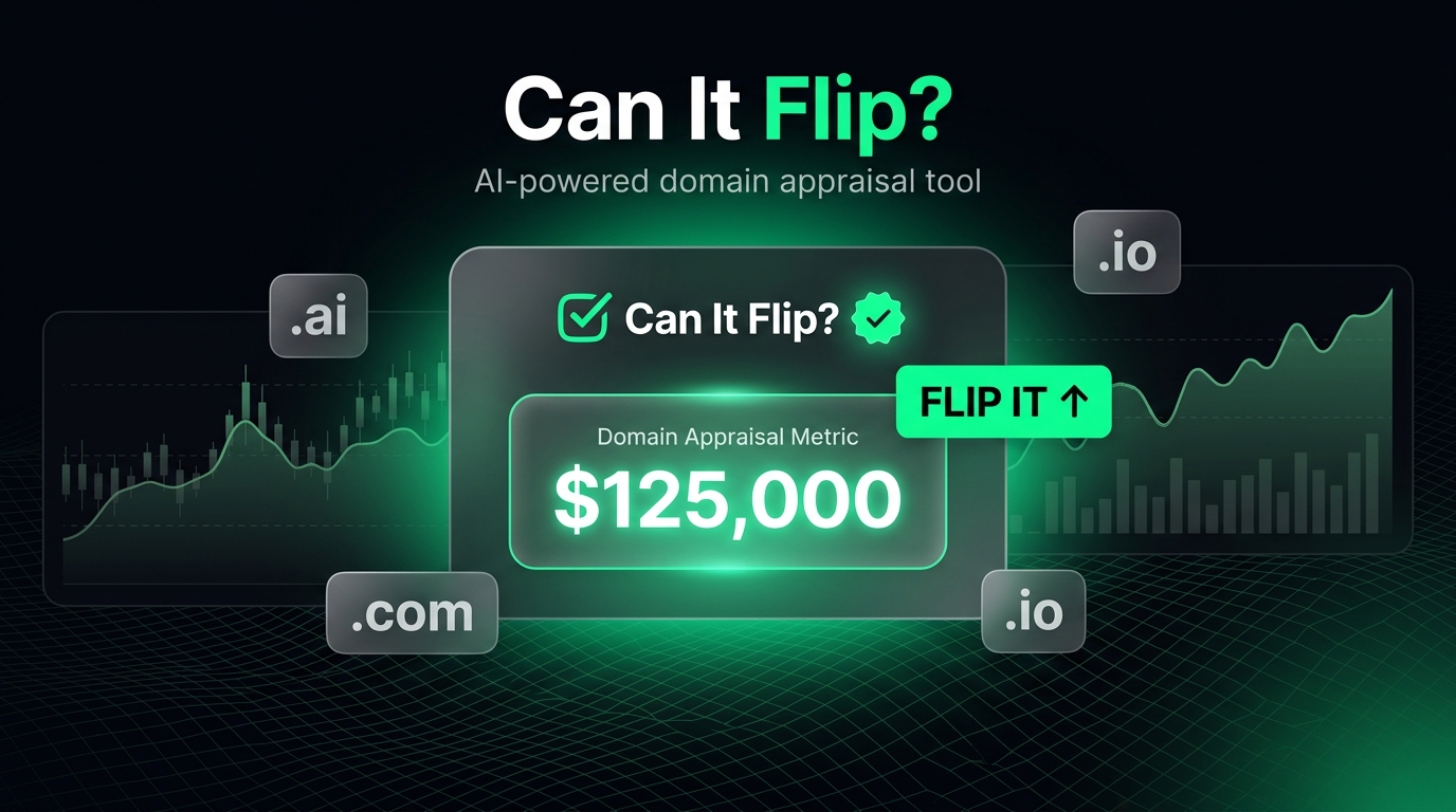 CanItFlip domain appraisal result showing estimated value, flip verdict, strengths and risks